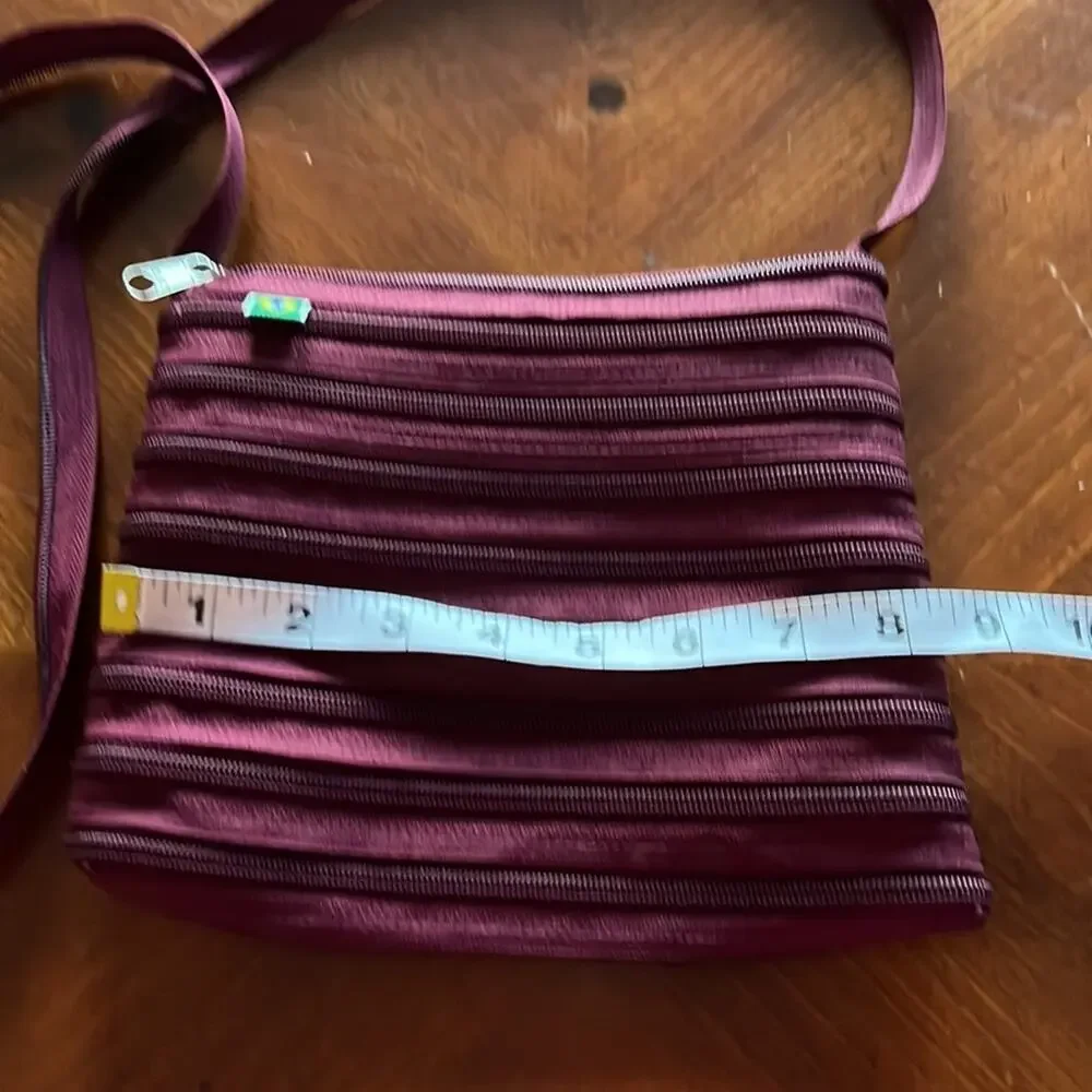 Maroon Continuous Zipper Crossbody Bag Purse with Brazilian Flag Tag
